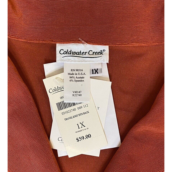 Coldwater Creek Jacket Shirt Travel Knit 1X Orange Front and Back Buttons New - Picture 3 of 5
